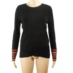 Vintage Louis Feraud Contraire Black Knit Wool Striped Long Sleeve Top